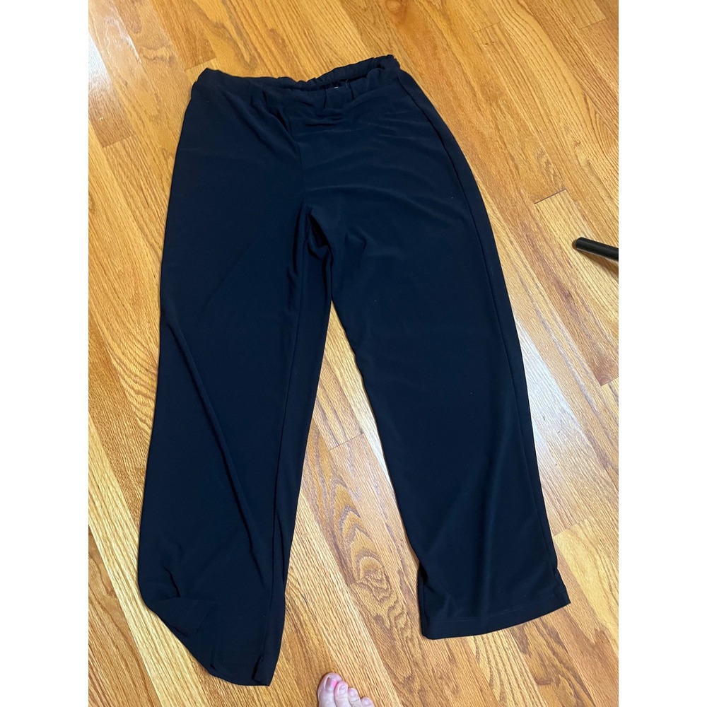Susan Graver Liquid Knit Black Wide Leg Pull On Pants Petite XSP
